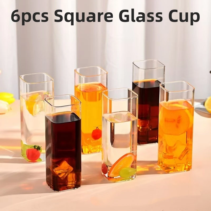 

Набор из 6 прозрачных квадратных однослойных стеклянных чашек, устойчивых к высоким температурам - чашки из боросиликатного стекла большой емкости для вечеринок