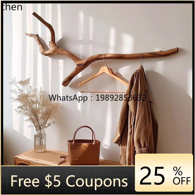 

Wabi-Sabi Style Upgraded Coat Rack Multi-Functional Storage Clothes Rack Solid Wood Wall-Mounted Clothes Rail