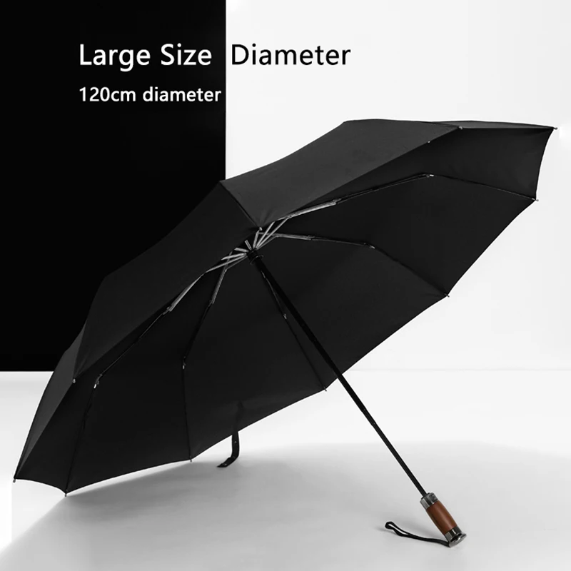 Genuine Brand Large Rain Umbrella 120cm Automatic Business Men Folding Umbrellas Windproof 10K Male Wooden Handle Parasol