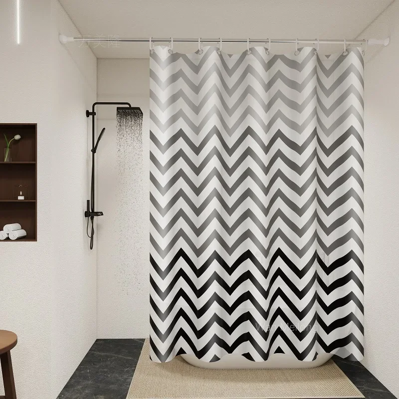 Moderner Chevron-Duschvorhang - Schwarz-Weiß Wasserdichter PEVA Badezimmer-Dekor ​