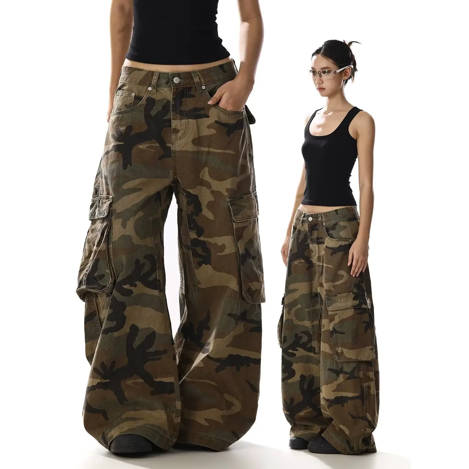 New Autumn Women's Casual Pants 2026 High Street Y2k Trendy Camouflage Jeans Same Style Loose Wide-leg Pants for Men and Women
