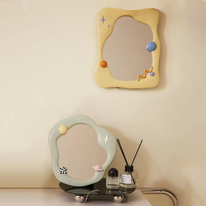 

Home Decorative Mirror Simple Glass Mirror Ornament Resin Frame Irregular Mirror with Frame Bathroom Decorative Accessories