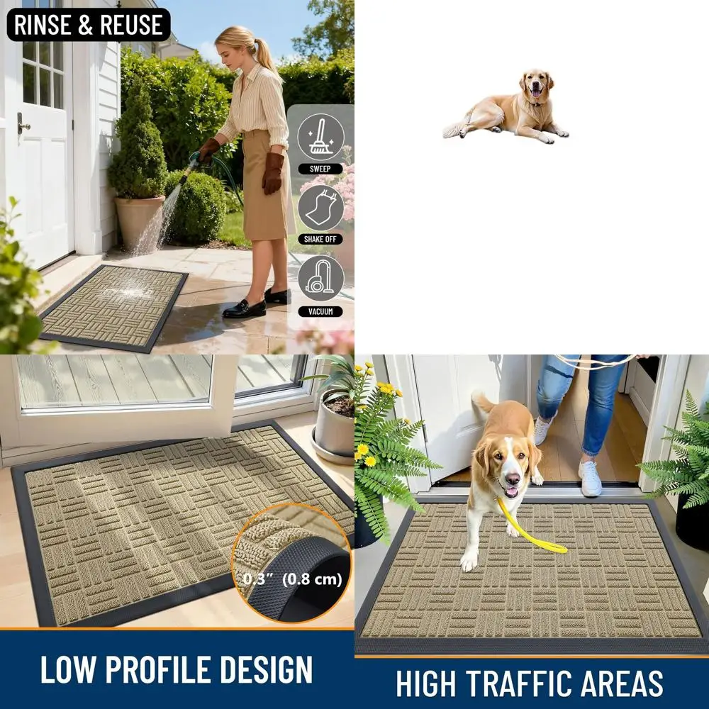 

71x47 Inch Durable Natural Rubber Door Mat - Absorbent, Stain Resistant, Non-Slip Backing for Indoor/Outdoor Use, Beige