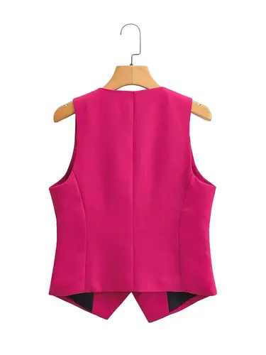 Imagen 2 del producto Chaleco corto sin mangas con bolsillos y cuello en V para mujer, chaqueta de oficina para mujer, chaleco ajustado informal con una hilera de botones, Tops CT2208