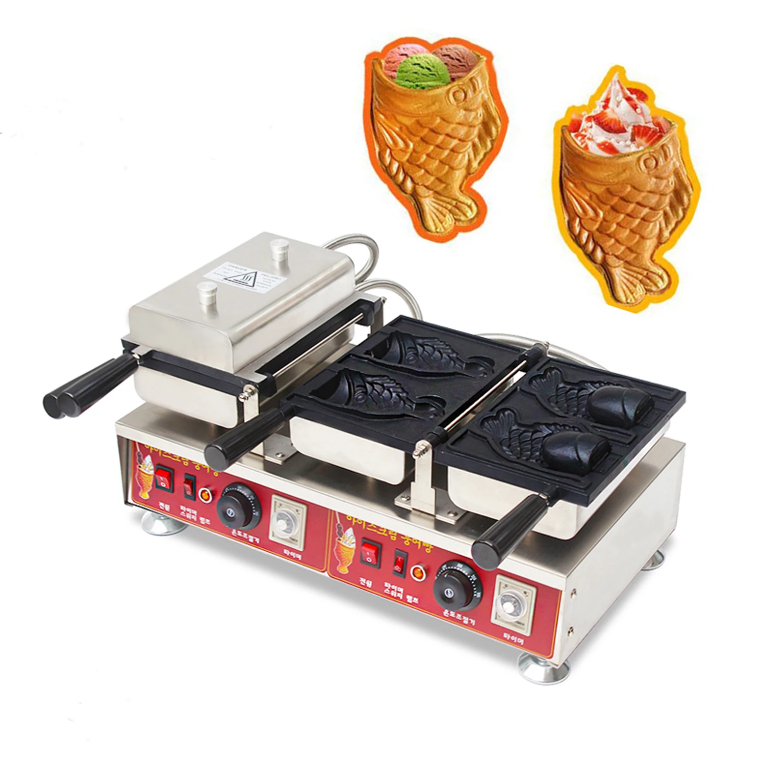 Máquina elétrica de sorvete taiyaki, 110v 220v, cauda deformada, cone de peixe, waffle makre