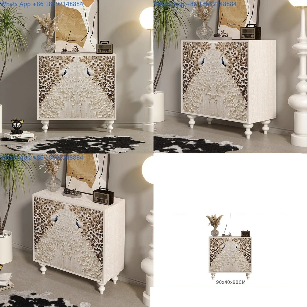 

American Style Luxury Entry Cabinet for Home Living Room Decor Storage Modern Art Painted Peacock Sideboard