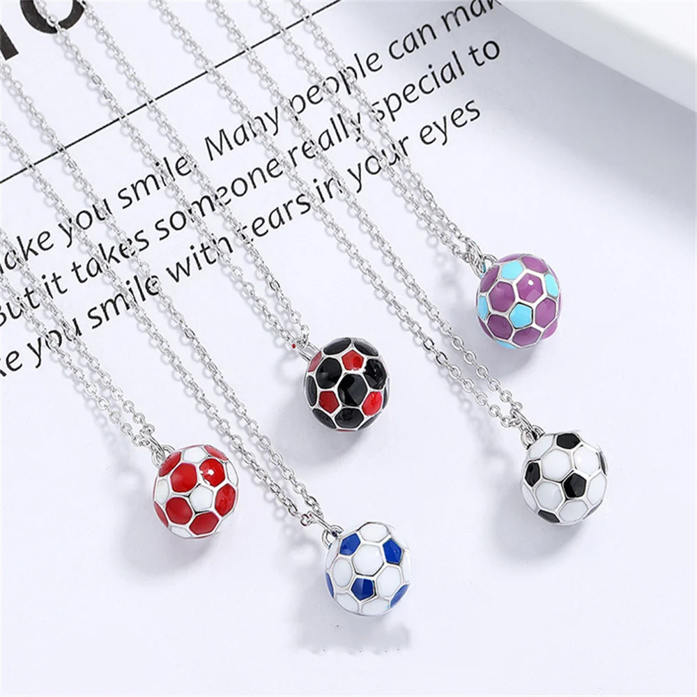 

Unisex European American Style S925 Sterling Silver Collarbone Chain, Color Epoxy Soccer, INS Versatile Unique Jewelry