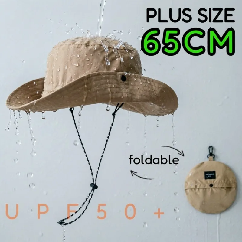 Schnelltrocknender Übergrößen 65cm Bucket Hat für Männer mit Großem Kopf, Sommer Outdoor Wasserdichter Sonnenschutz Sonnenhut, Reise Kletter Cowboy Wanderhut
