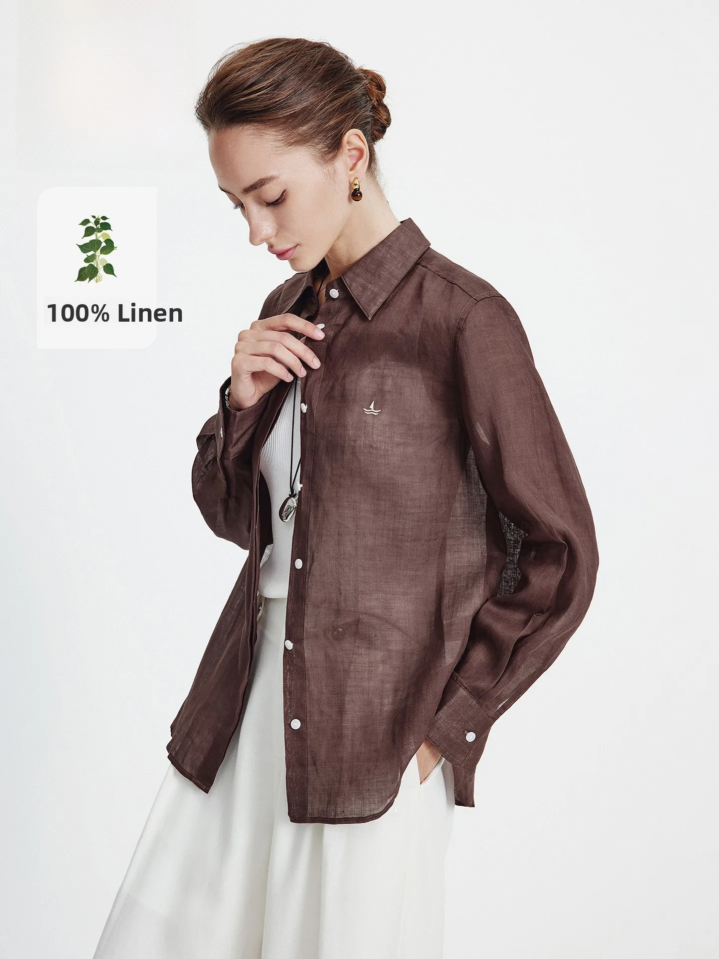 

Navigare Spring 2026 Women's Loose Fit Long Sve Embroidered irt Breathable Lightweight Open Cardigan Sle Casual Wear