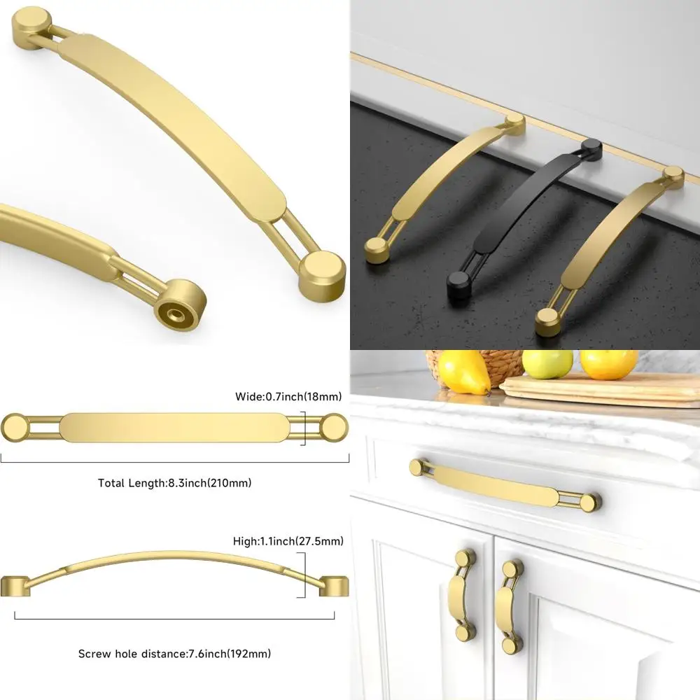 

7,5-дюймовые матовые золотые ручки для кухонного шкафа, ручки для ящиков шкафа, набор фурнитуры из 10 шт.