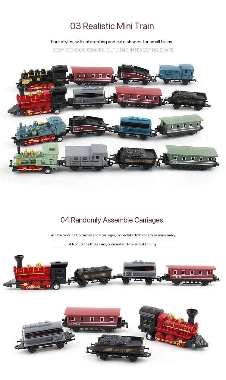 نموذج قطار صغير كلاسيكي مقسم، مجموعة مكونة من 4 قطع من زخارف لعبة القطار مع وظيفة التجديد
