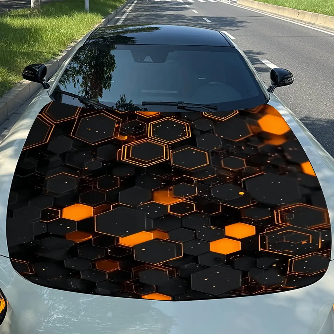 

Шестиугольный дизайн в форме сот, обертка на капот автомобиля, красочная виниловая водонепроницаемая наклейка для грузовиков, декоративная графика капота и авто