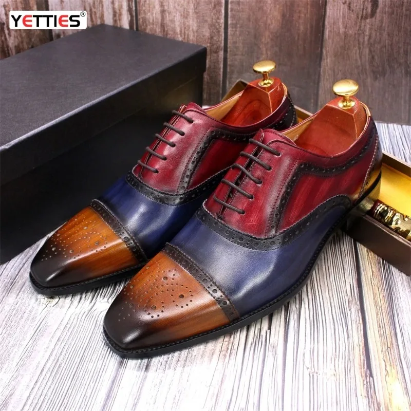 

Men's Three Colors Oxford Shoes British Leather Dress Shoe Fashion Chelsea High-end Men Handmade Leather Shoes Zapatillas Hombre