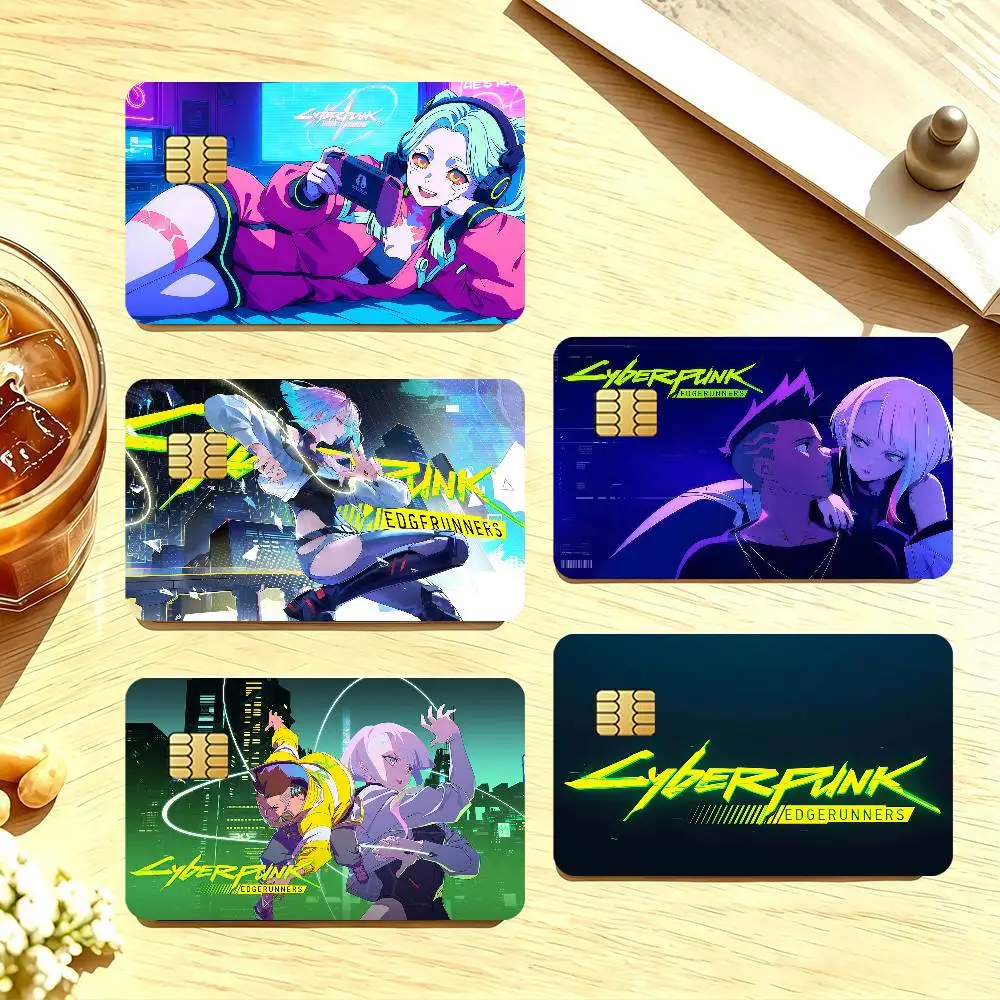 C-Cyberpunk Cartoon E-Edgerunners Credit Card Stickers For Bank Card Bus Metro Cards Waterproof Anti-Scratch Gift 4PCS