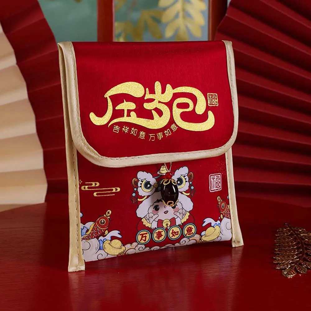 

Traditional Chinese New Year Red Wallet Embroidered Hongbao Children's Money Bag Lion Dance Spring Festival Supplies