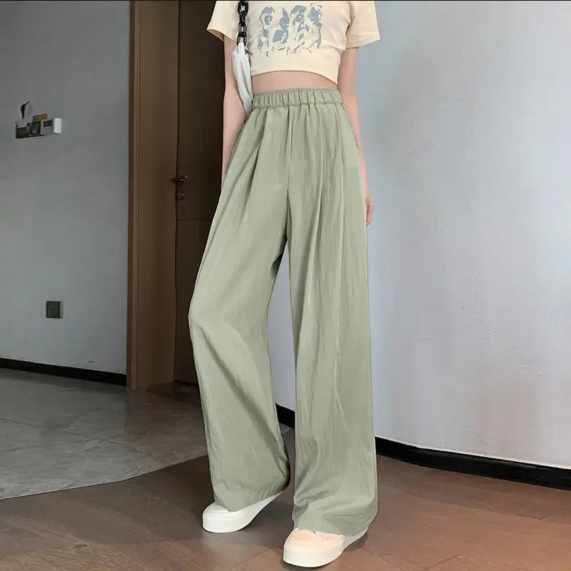 Spring Autumn New Fashion High Waist Pocket Casual Versatile Western Solid Color Wide Leg Korean Edition Women's Clothing Pants