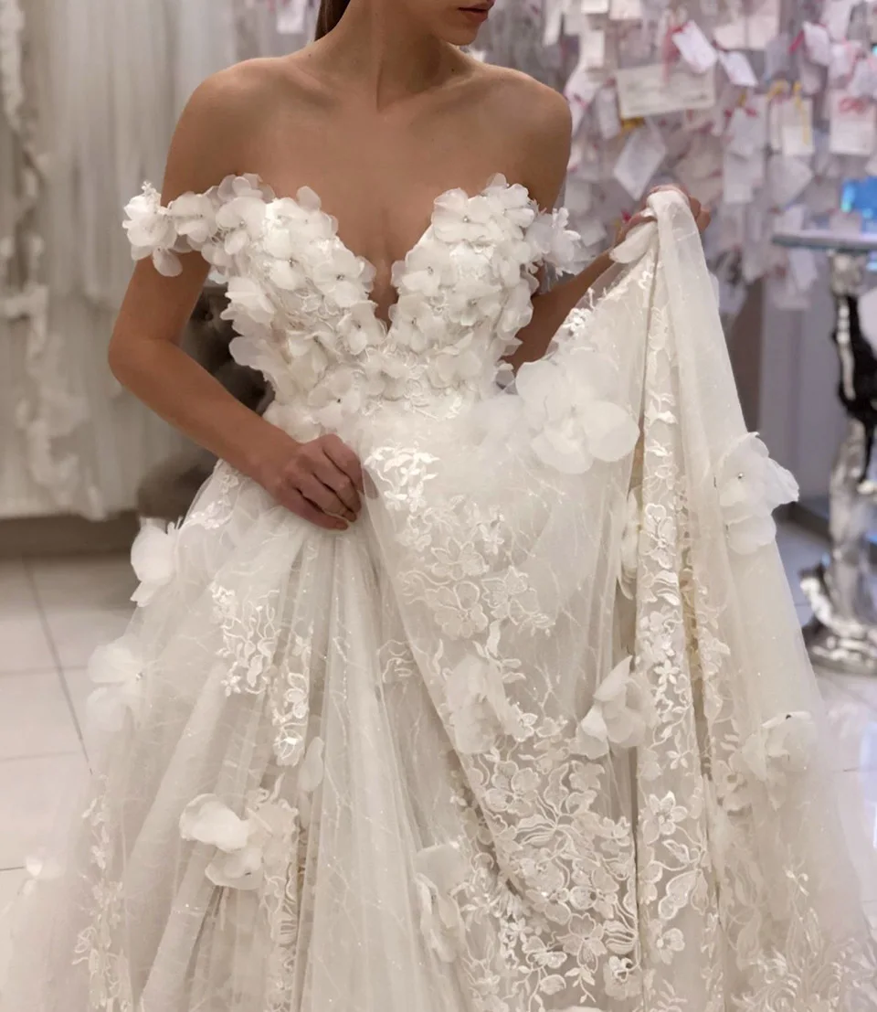 Vestidos De Novia personalizados De lujo con apliques De flores, vestidos De Novia De princesa con hombros descubiertos, Vestido De Novia para mujer 2024