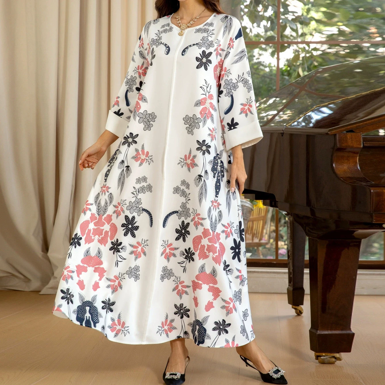 

Fashionable Arabian Dubai burnt flower hot diamond dress Middle East hot selling women's robe-GZXX643