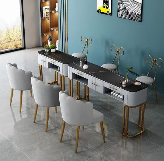 #Manicure Table And Chair Set Economical Marble Simple Modern Single And Double Manicure Table