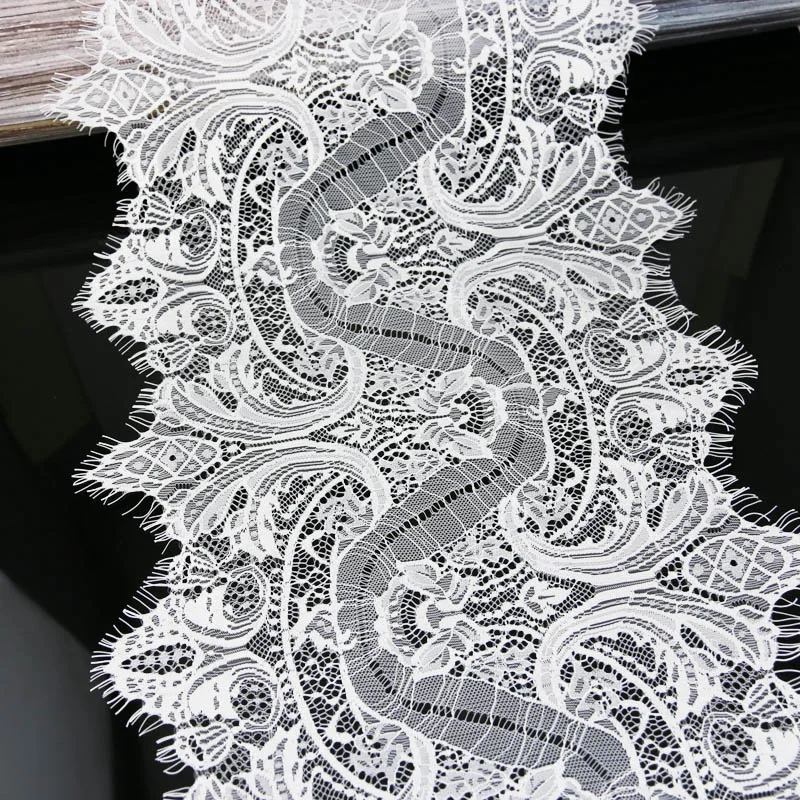 

(3 meters/roll) 300ｍm White Eyelash Lace Fabric Voile Trim Embroidered Wedding Manual Dress Fabric Diy Ribbon Exquisite Pattern