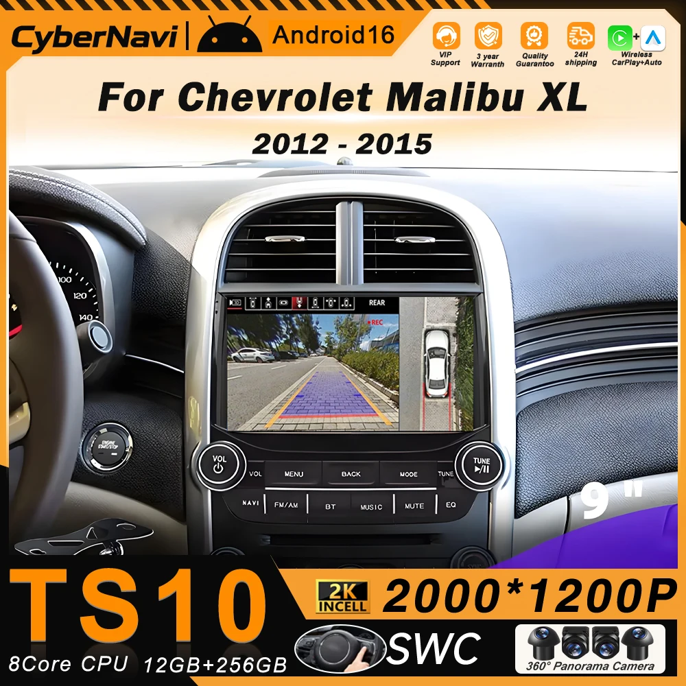 Radio para Auto con Android Auto para Chevrolet Malibu XL 2012 2013 2014 2015 Reproductor Multimedia de Video Bluetooth Pantalla QLED Navegación GPS
