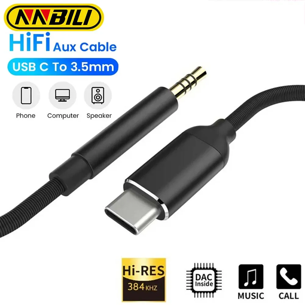 NNBILI Usb Type C To 3.5mm Aux Audio Cable Headset Speaker Headphone Jack Adapter Car Aux for Samsung S20 S21 PIus Ultra Tab S7