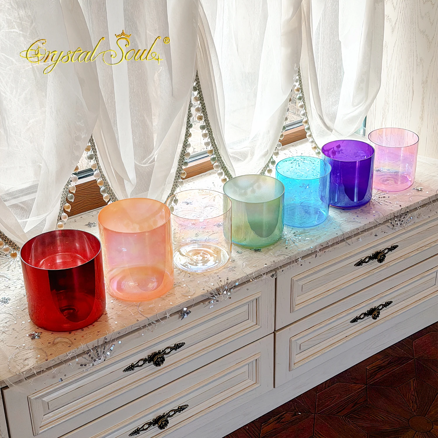 Crystal Soul Colorful Treasure Alchemy Crystal Singing Bowl Set Sound Healing Meditation Sound Bath with bag