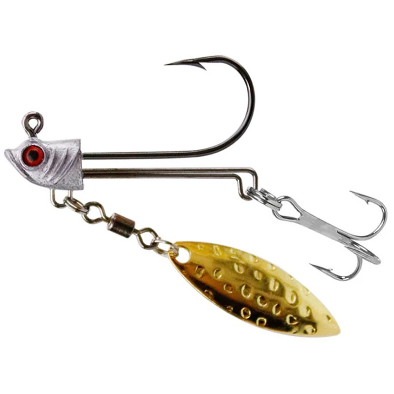 Silver Carbon Steel Fishhead Hook Double Hook Blood Groove Hook With Willow Leaf Glitter Luya Fishhook 7g10g17g Fishing Gear