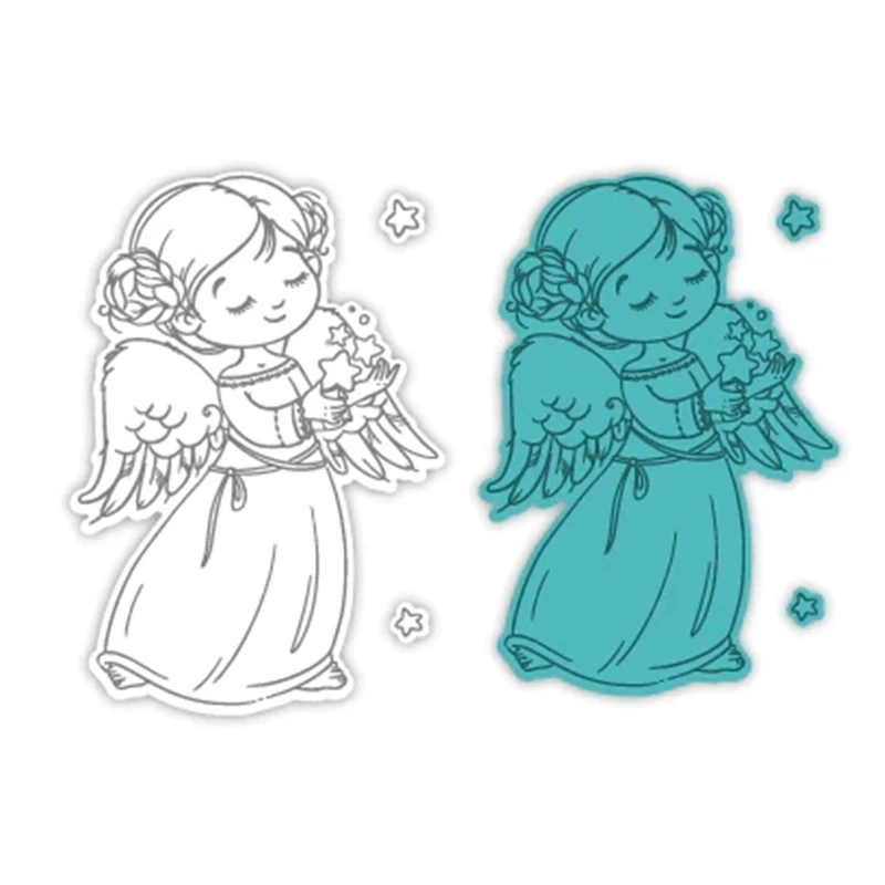 

New 2022 Christmas Sweet Angel Metal Cutting Dies Scrapbooking For Paper Making Embossing Frame Card Clear Stamps Set