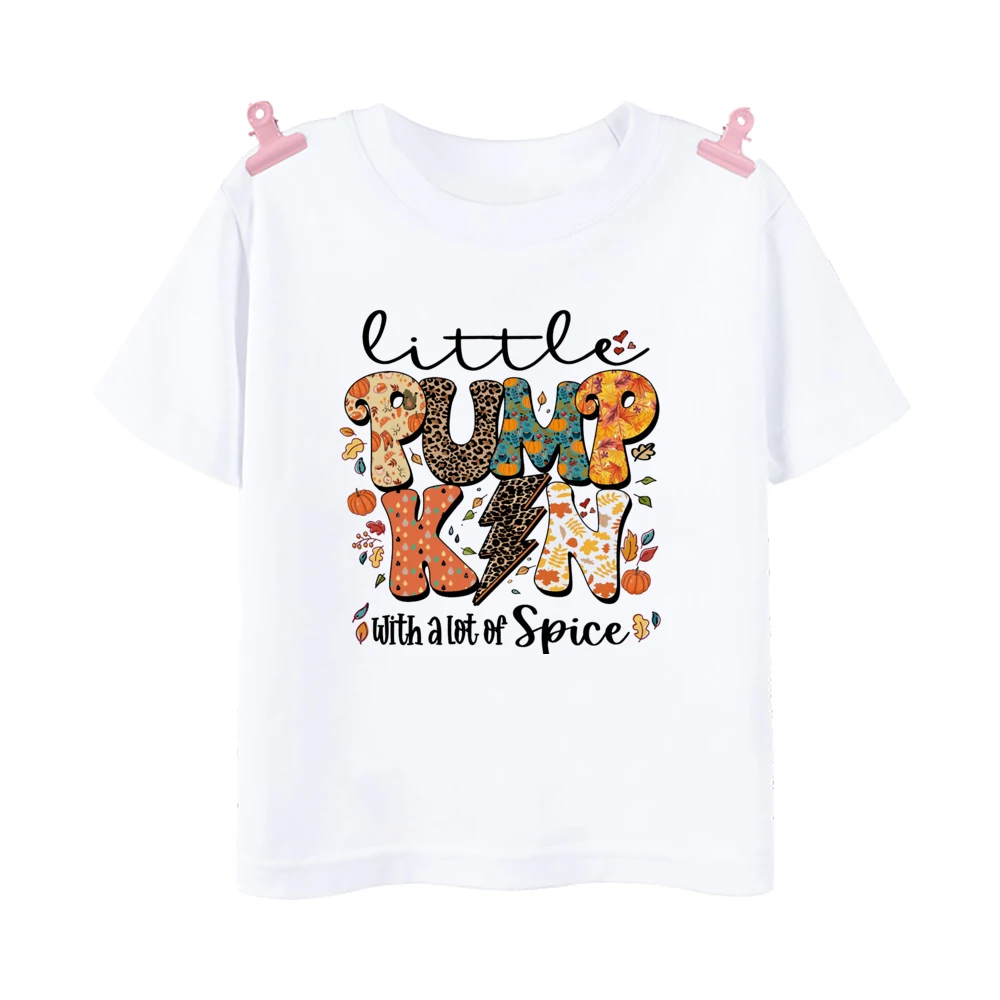 Little Pumpkin with A Lot of Spice Print T-shirt Fall Festive Shirt Kids Tops Clothes Halloween Thanksgiving Toddler Outfit Tee