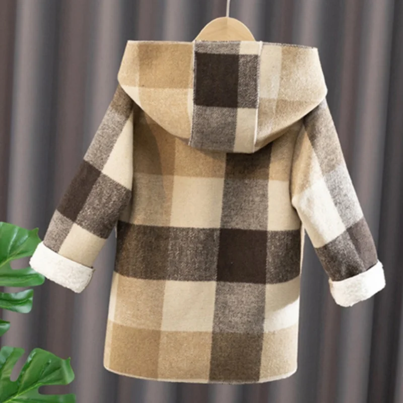 

Boys Woolen Coat Overcoat Jacket Windbreak 2024 Hooded Warm Plus Thicken Autumn Winter Cotton Christmas Gift Children's Clothing