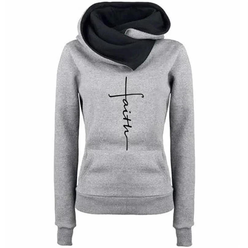 

Fashion Women Faith Sweatshirt Pullovers Spring Autumn Ladies Hoodies Sweatshirts Letter Print Casual Warm Hooded Tops