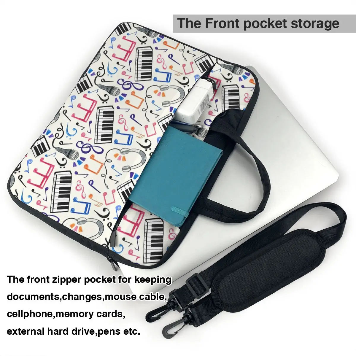 Good Beats - Music Notes & Symbols Laptop Bag Case Protective Vintage Computer Bag Bicycle Crossbody Laptop Pouch