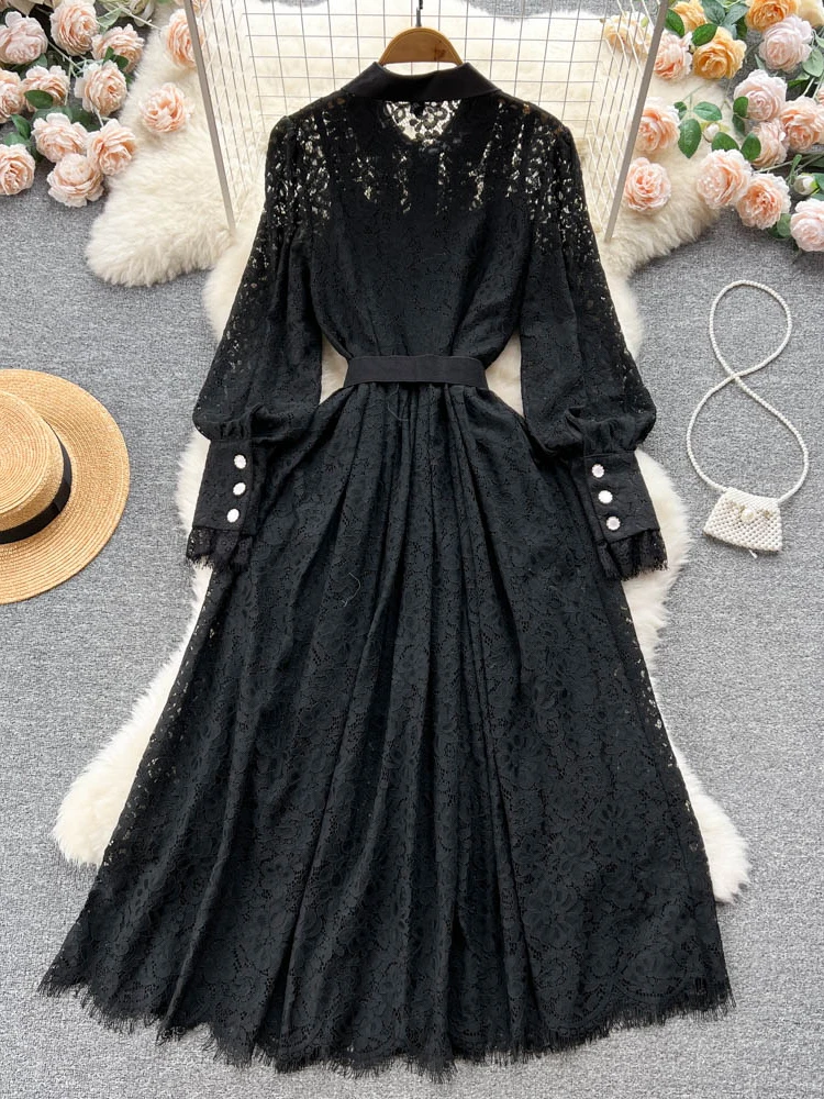 knee length dresses for ladies Leaves of Grass, New York Intemporelle black French lace dress – Leaves of  Grass :