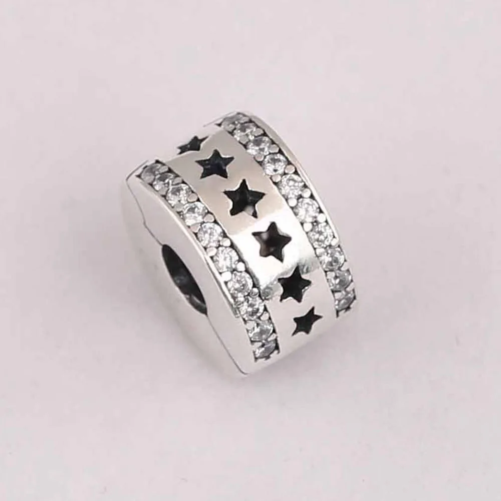 925 Sterling Silver Bead Celestial Sun Star Galaxy Crescent Moon Clip Charm Fit Pandora Women Bracelet Bangle Gift DIY Jewelry