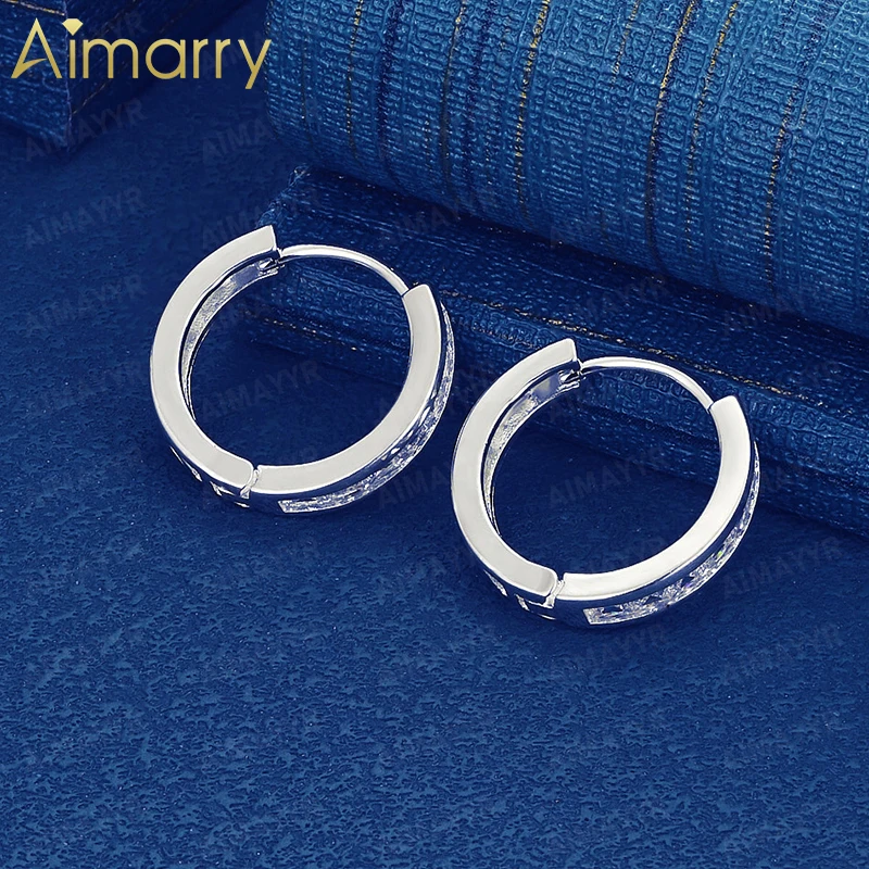 925 Sterling Silver 19mm Single Row Square AAA Zircon Earrings for Women's Parties and Banquets High-quality Fashion Jewelry
