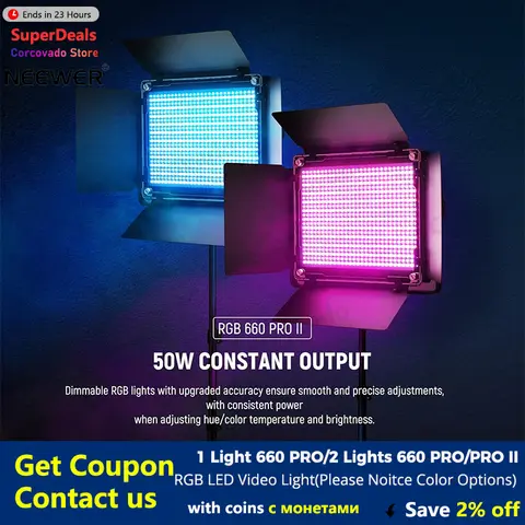 Upgraded RGB LED Video Light with App Control & Tripod Stand Kit NEEWER 660 PRO II 3200~5600K Key Lighting for Game Streaming