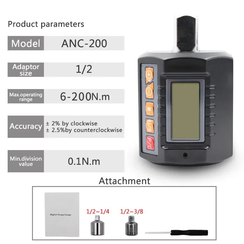 ANC-30/135/200 Digital Torque Meter Torque Tester Range 0.2-1 N.m digital torque adapter 1/2 drive 30/135/200Nm