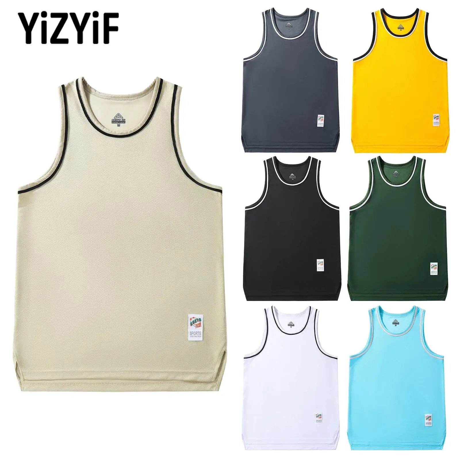 

Running Tops Mens Summer Quick-Drying Gym Athletic Vest Contrast Trim Sleeveless Sides Slit Tank Top Cycling Workout Sports Wear