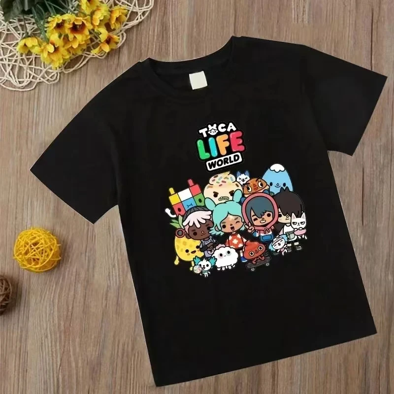 Life World T-shirt 2024 Summer Guys Girls Children's Print Short-Sleeved Toca Boca Children Cartoon Animation Game Clothing