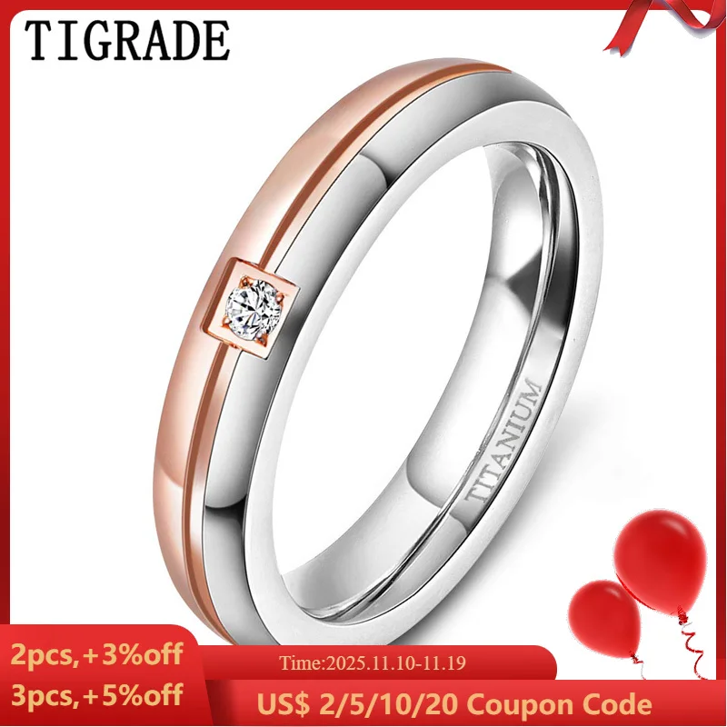 

Tigrade Titanium Rings for Women 4mm Couple Engagement Wedding Bands Man CZ Inlaid Size 5 to Size 12 Custom Engraving For Lover