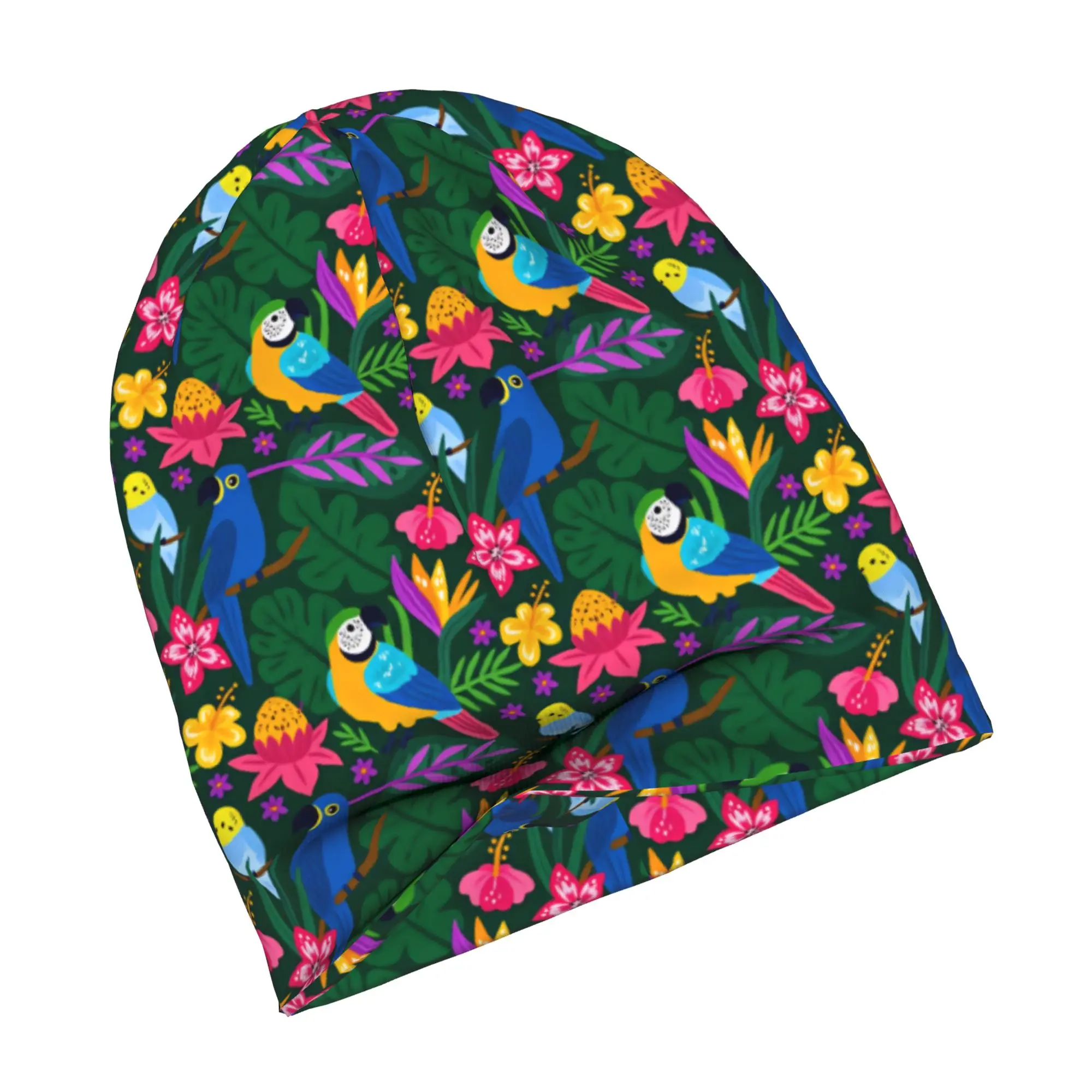 Parrot Tropical Animal Botanical Flowers Skullies Beanies Caps Men Women Unisex Trend Winter Warm Knitted Hat Adult  Bonnet Hats