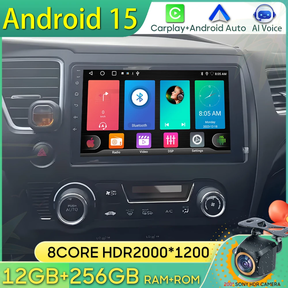 

Android 15 Car Radio For Honda Civic 9 2013 2014 2015 2016 GPS Navigation Android Auto Carplay Wifi Video Stereo Screen No 2din