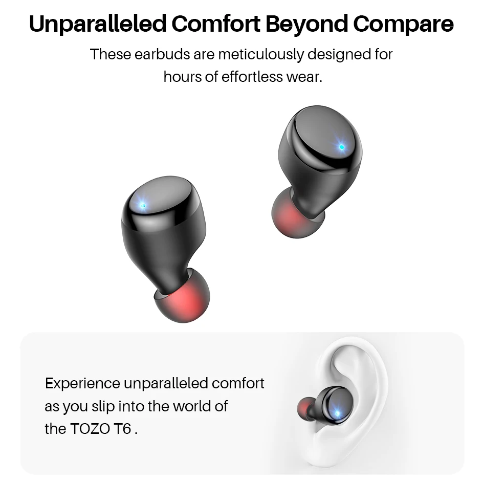 سماعات أذن لاسلكية مريحة من TOZO T6 مزودة بتقنية البلوتوث 5.3 مع علبة شحن APP EQ قابلة للتخصيص لغة AI #3