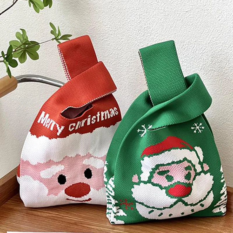 Christmas Cute Knitted Candy Bag Crossover Handbag Tote Bag Handheld Gift Bag