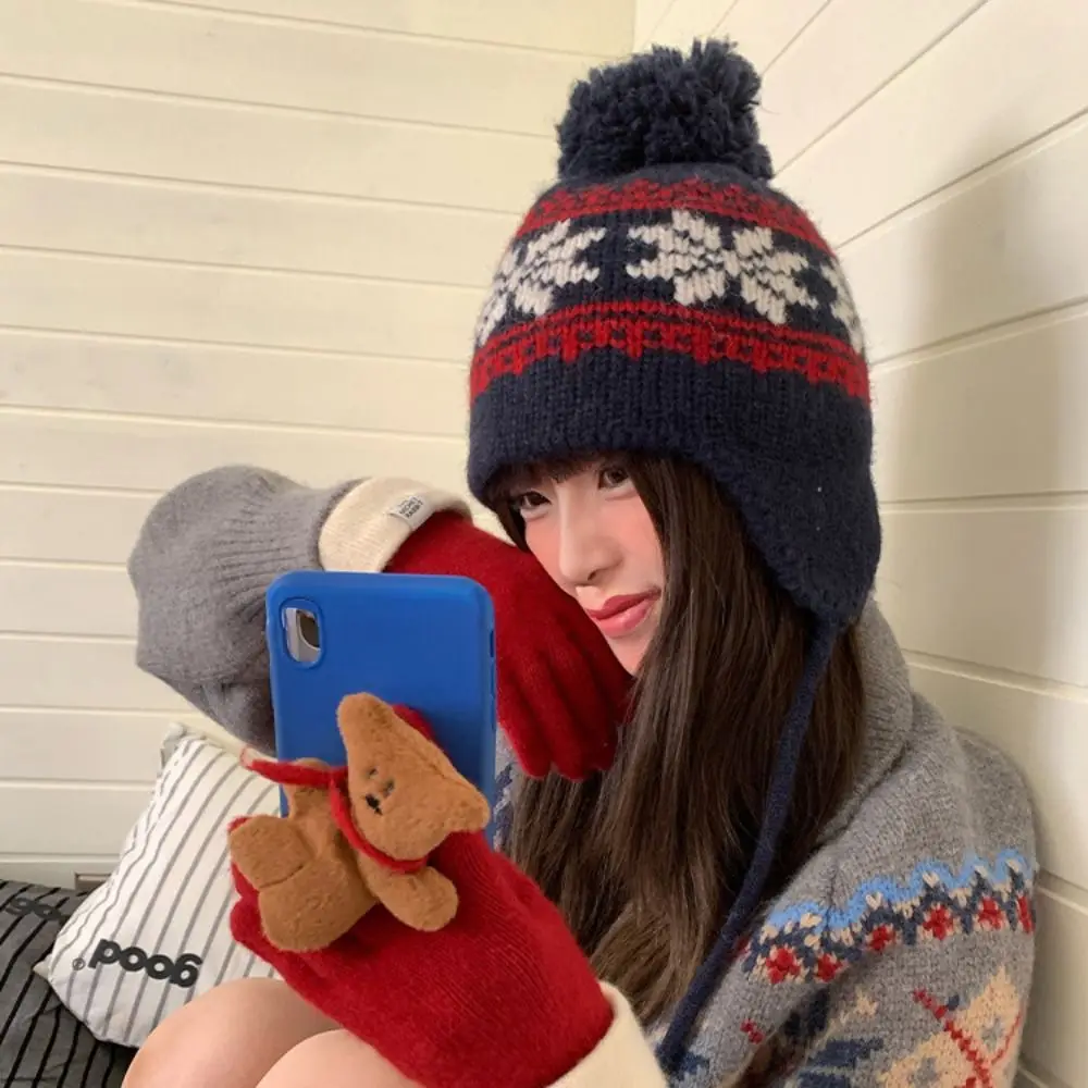 

Casual Korean Style Knitted Pullover Hat Warm Vintage Jacquard Woolen Hat Wool Retro Beanies Cap Outdoor