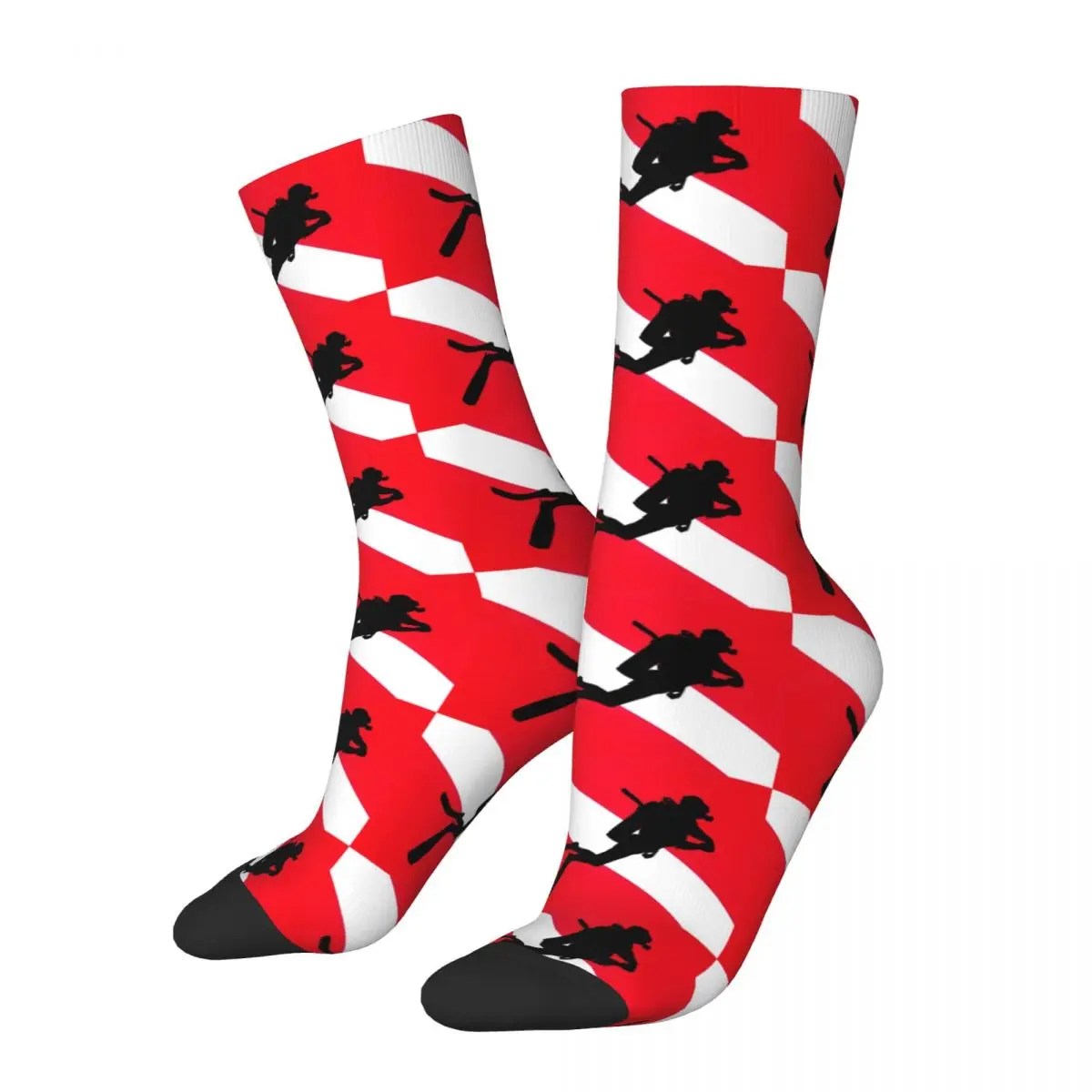 Hip-hop Scuba Diver Diving Flag Basketball Socks Polyester Middle Tube Socks for Unisex