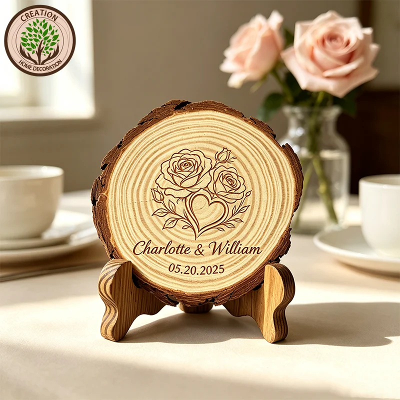 Custom Laser Engraving Natural Wood Slices Blank Wooden Disc Personalized Text Pattern Diy Craft Ornament Decoration Gift