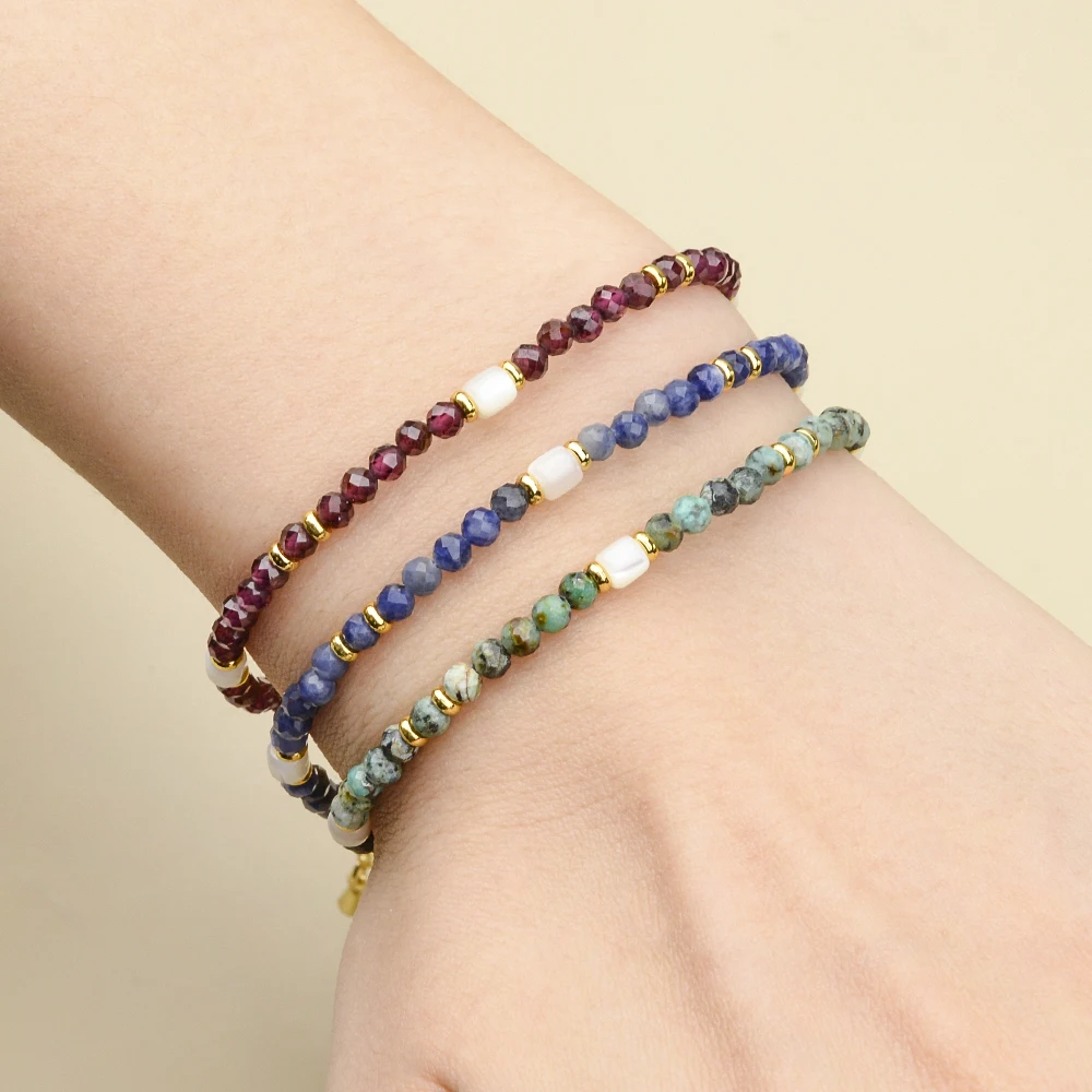 تصميم بوهيمي 3 مم من حجر الجمشت الطبيعي خرز دائري الأوجه وسوار خرز على شكل صدفة للنساء للعطلات والارتداء اليومي #5