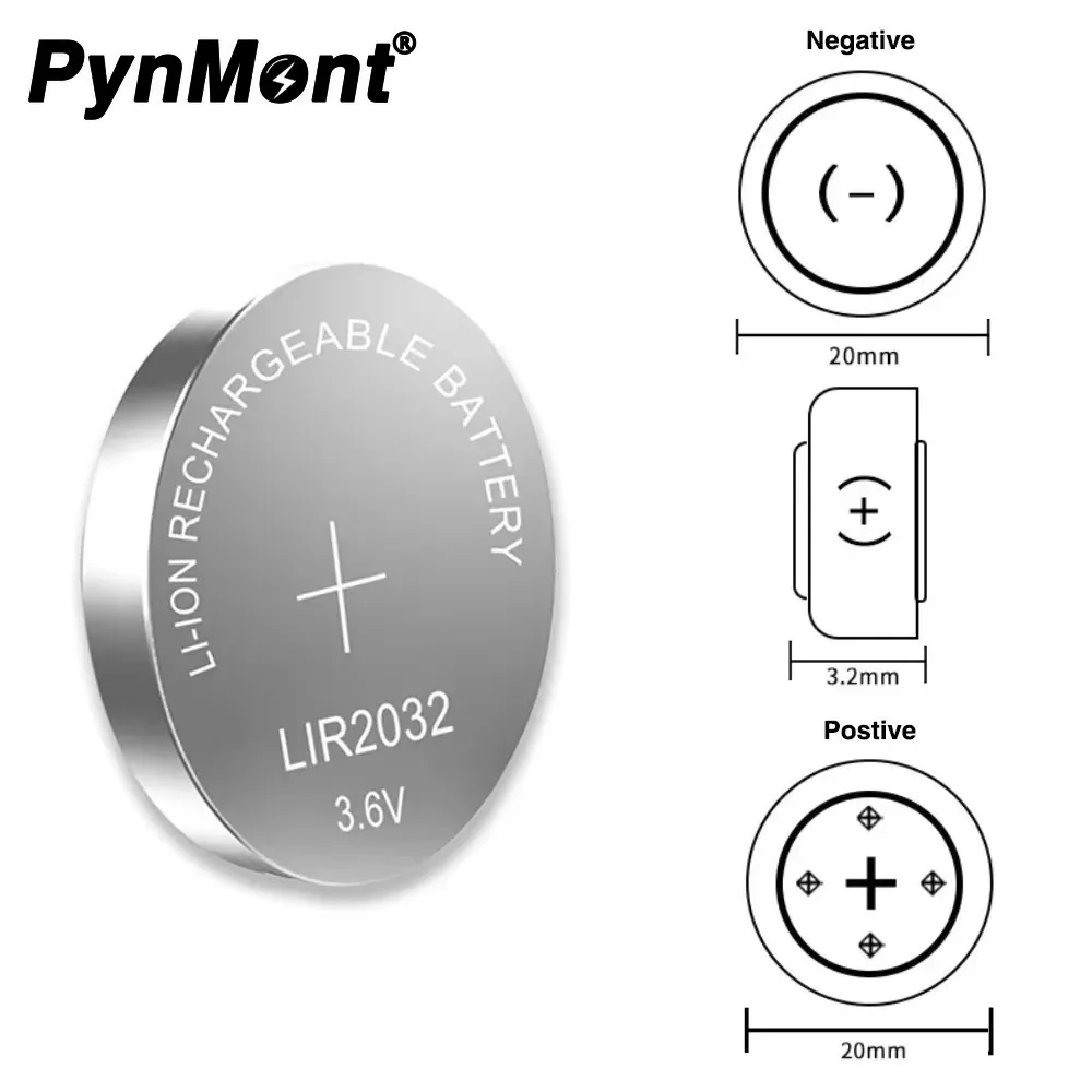 2PCS LIR2032 Rechargeable Lithium Button Battery 3.6V 40mah Cell LIR 2032 for Remote Control Watch Computer Motherboard CR2032